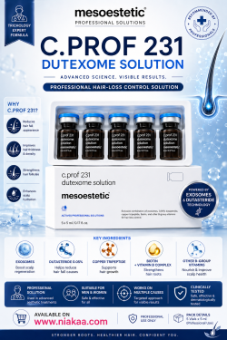 mesoestetic®C.PROF 231 DUTEXOME SOLUTION
Advanced Science. Visible Results.
Professional Hair-Loss Control Solution
💧 Key Ingredients
• Exosomes – Boost scalp regeneration
• Dutasteride 0.05% – Helps reduce hair fall causes
• Copper Tripeptide – Supports hair growth
• Biotin + Vitamin B Complex – Strengthens hair roots
✨ Benefits
• Reduces hair fall appearance
• Improves hair thickness & density
• Strengthens hair follicles
• Enhances scalp hydration
💼 Professional Use
• Used in advanced aesthetic treatments
• Suitable for men & women
• Works on multiple hair-loss causes
📦 Pack Details
5 Vials × 5 ml (Professional Use)
🛒 Availability
Available on www.niakaa.com⁠�
🔻 Footer Line
Stronger Roots. Healthier Hair. 